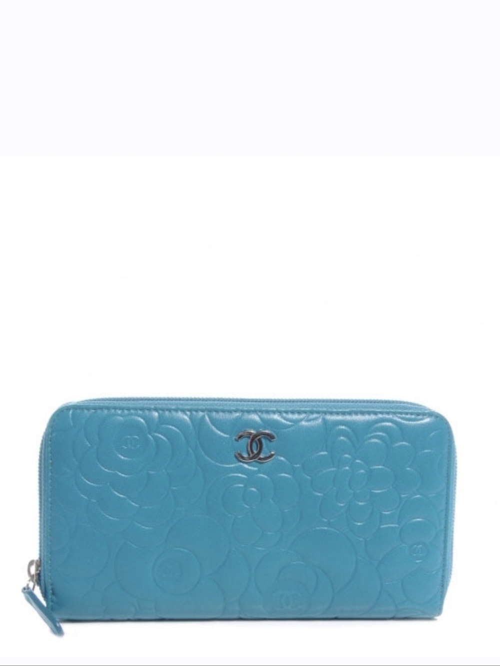Rare!! AUTHENTICATED Chanel Interlocking CC Continental LAMBSKIN Camellia Wallet